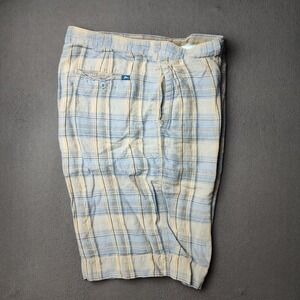 Tommy Bahama Shorts Men 38 Blue Yellow 10" Plaid Linen Relax Casual Summer Beach